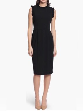 Maggy London Classic Black Ruffle Mock Neck Sheath Dress